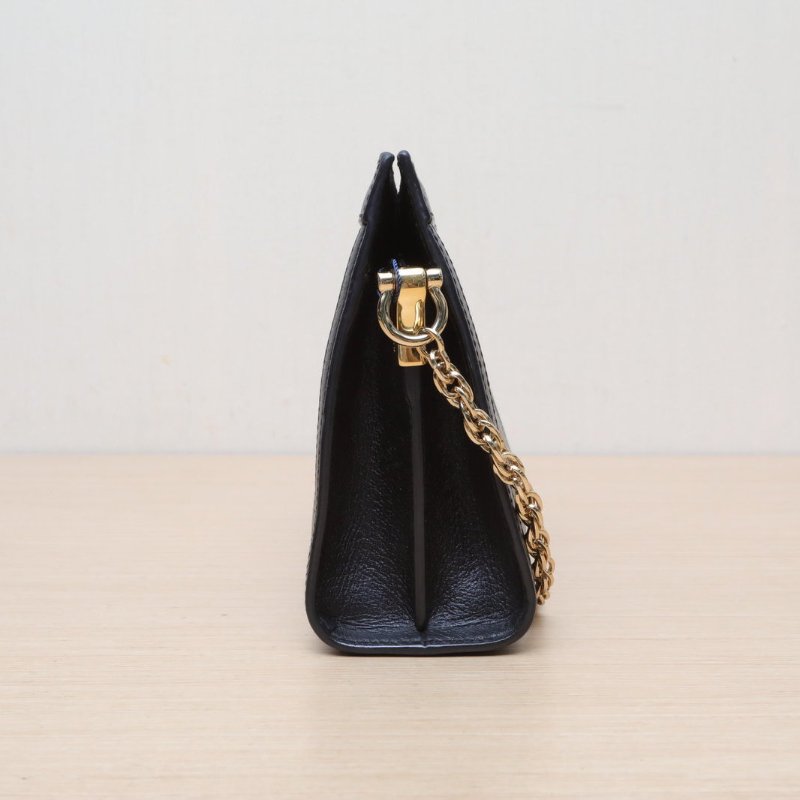 GUCCI OphidiaGG全皮鏈條包小號黑色牛皮金扣肩背包-2