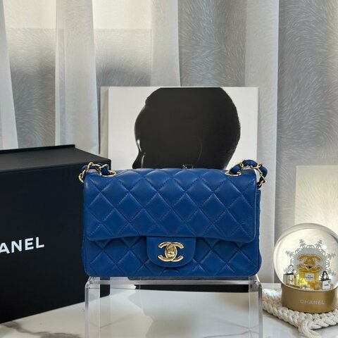 CHANEL 經典口蓋包 Mini CF20 - 寶藍金24開