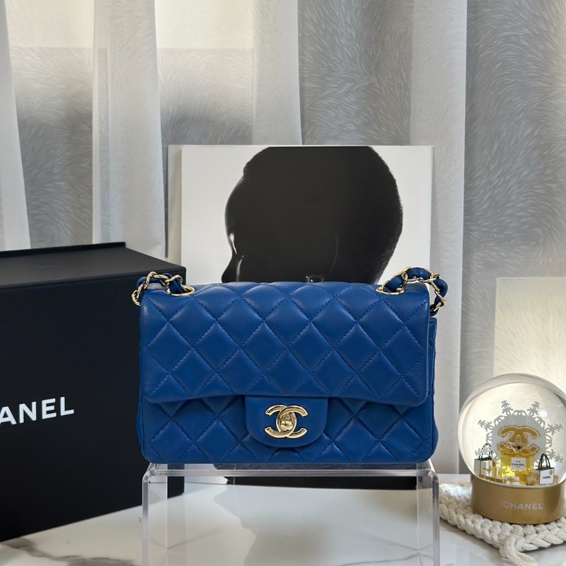CHANEL 經典口蓋包 Mini CF20 - 寶藍金24開-0