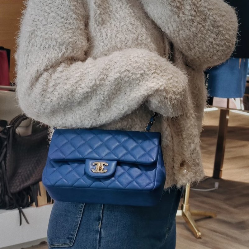 CHANEL 經典口蓋包 Mini CF20 - 寶藍金24開-8