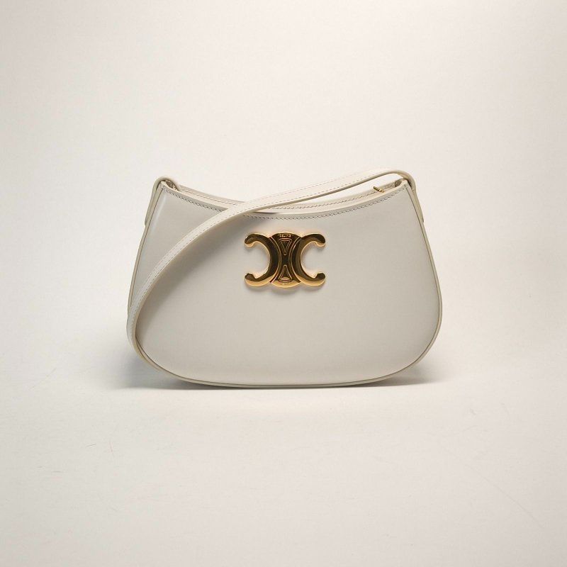 CELINE 白色牛皮Tilly凱旋門腋下包金屬鎖扣肩背包-0