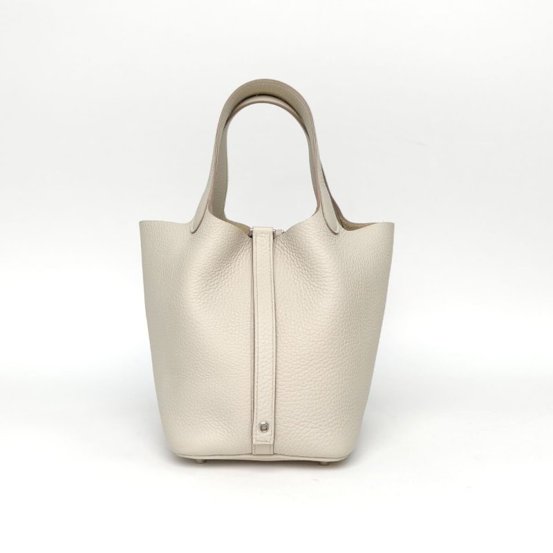 HERMES Picotin18菜籃子8L冰川白TC皮B刻銀扣肩背包-0