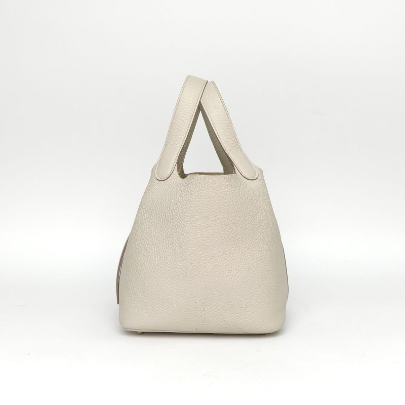 HERMES Picotin18菜籃子8L冰川白TC皮B刻銀扣肩背包-1