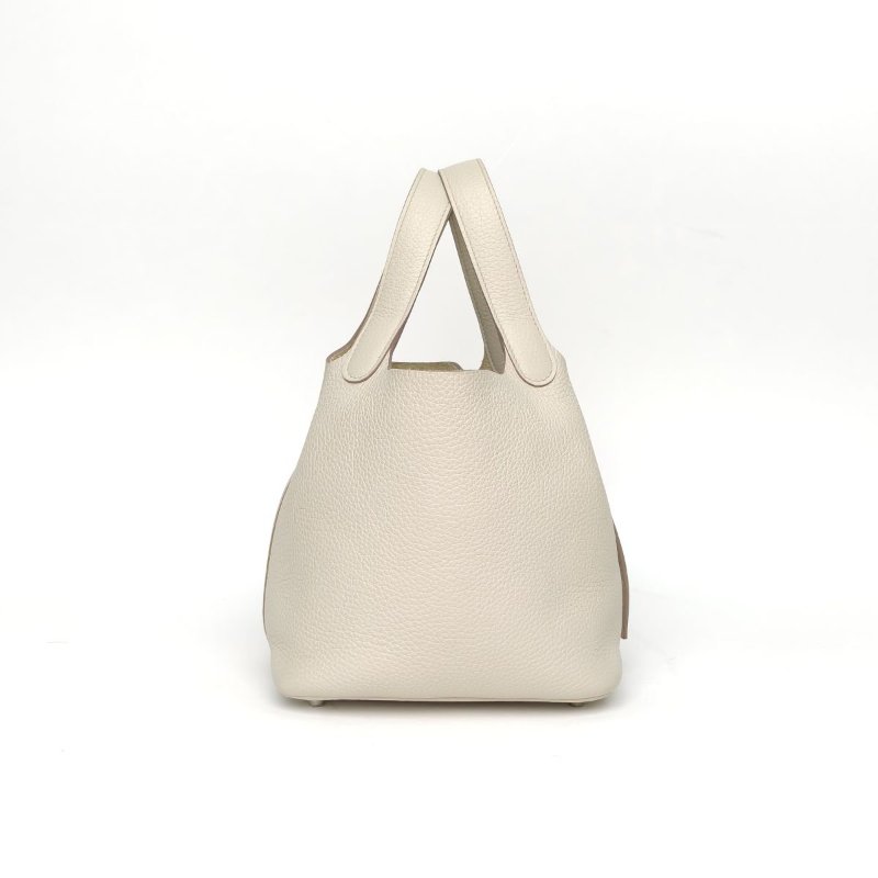 HERMES Picotin18菜籃子8L冰川白TC皮B刻銀扣肩背包-2