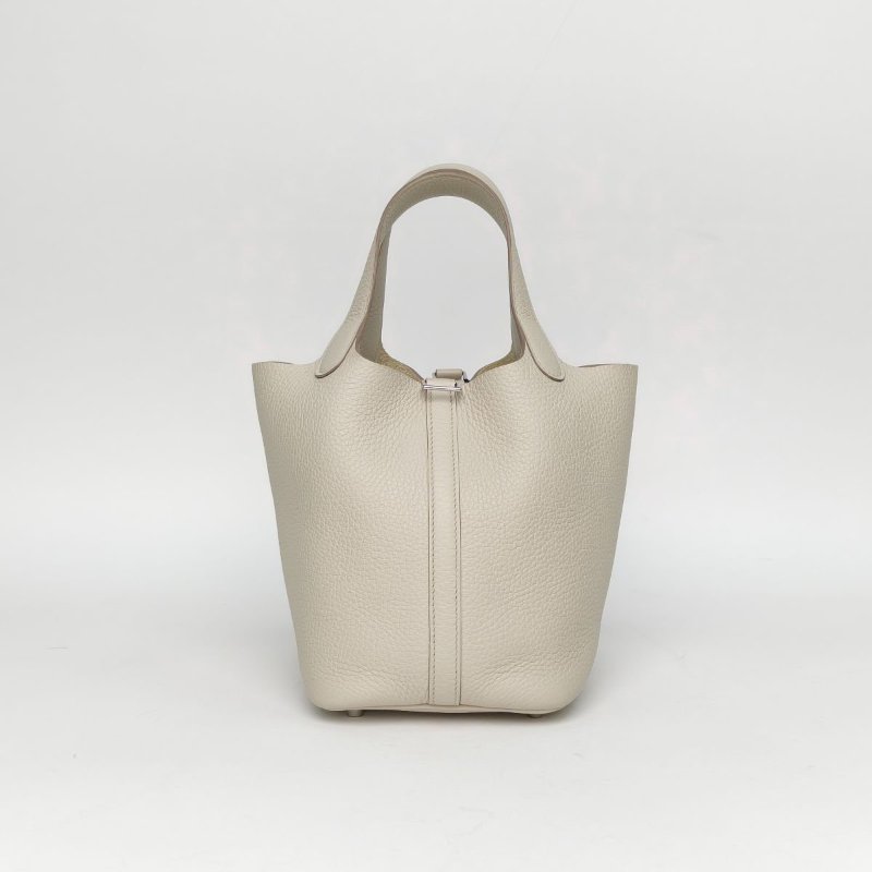 HERMES Picotin18菜籃子8L冰川白TC皮B刻銀扣肩背包-3