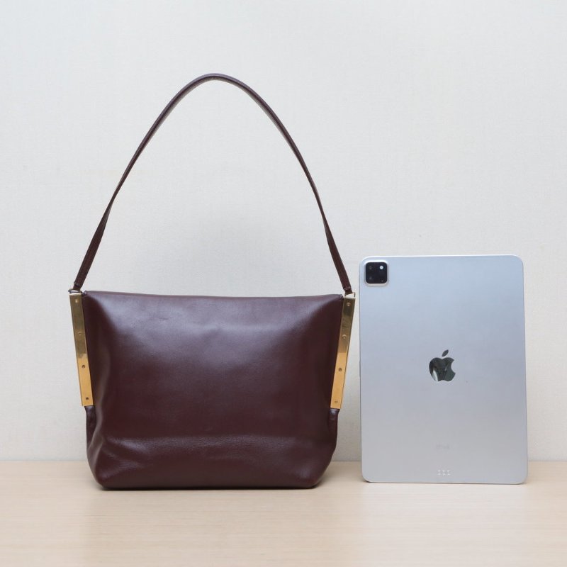 CELINE 酒紅色牛皮Flapclasp單肩斜挎包肩背包-4