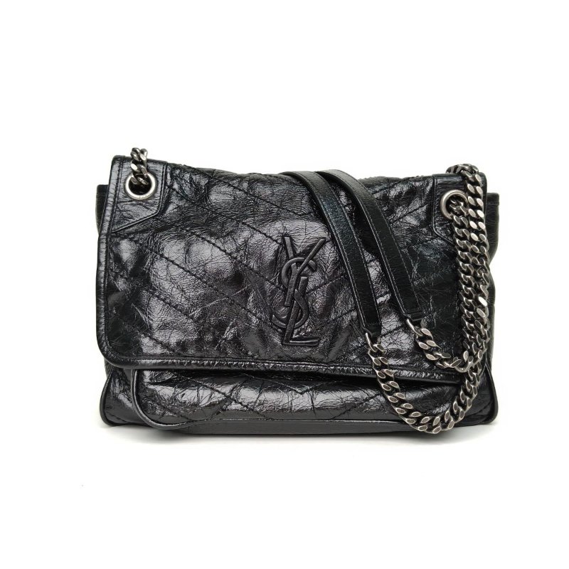 SAINT LAURENT Niki中號28黑色牛皮黑扣肩背包-0