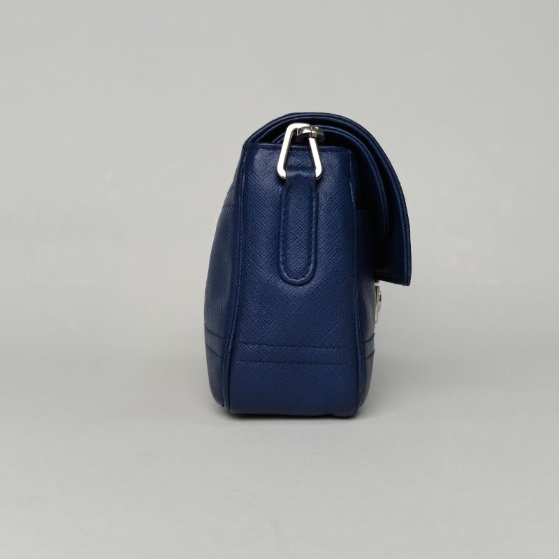 PRADA 藍色牛皮老款十字紋斜挎包肩背包-2