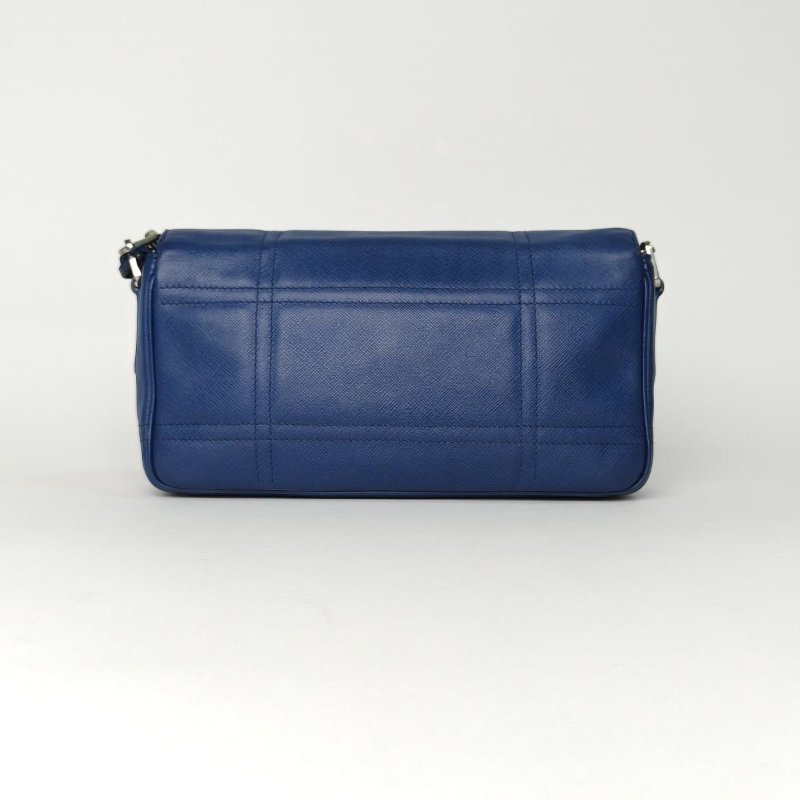 PRADA 藍色牛皮老款十字紋斜挎包肩背包-3