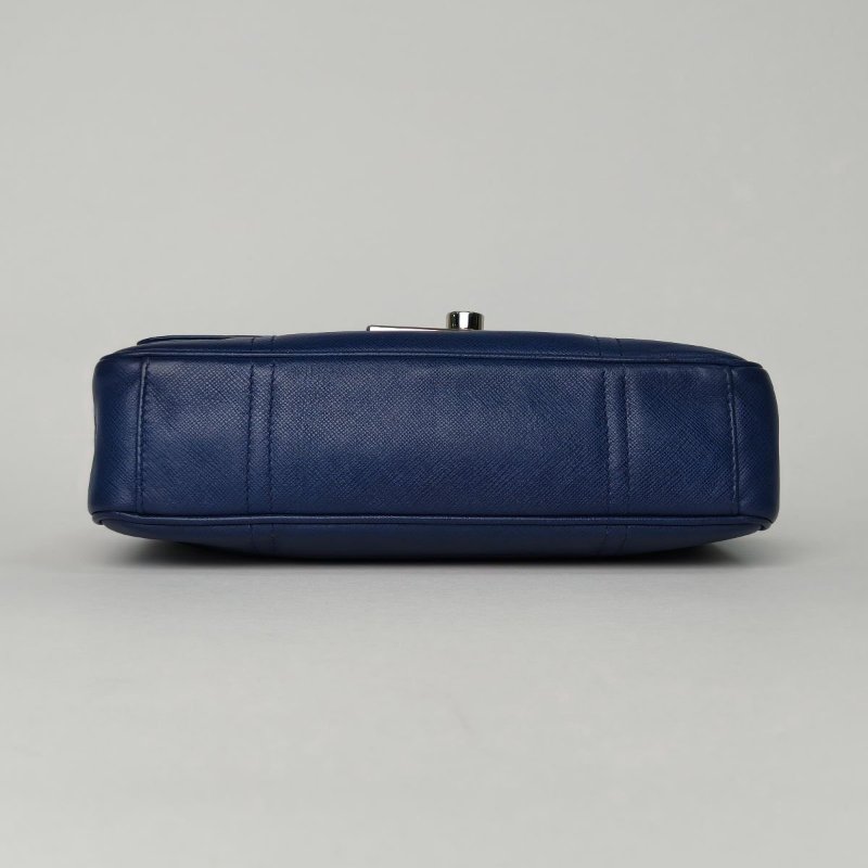 PRADA 藍色牛皮老款十字紋斜挎包肩背包-4