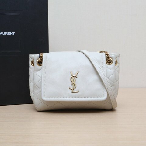 SAINT LAURENT NolitaMini18珍珠灰羊皮金扣肩背包