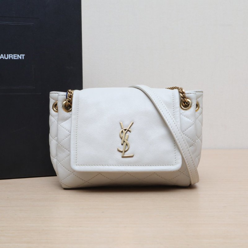 SAINT LAURENT NolitaMini18珍珠灰羊皮金扣肩背包-0