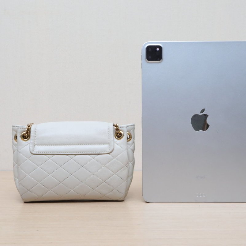 SAINT LAURENT NolitaMini18珍珠灰羊皮金扣肩背包-4