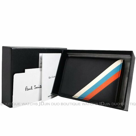 金鐸精品~2492 PAUL SMITH PS 保羅·史密斯黑色小牛皮二折卡夾 名片夾 全新品
