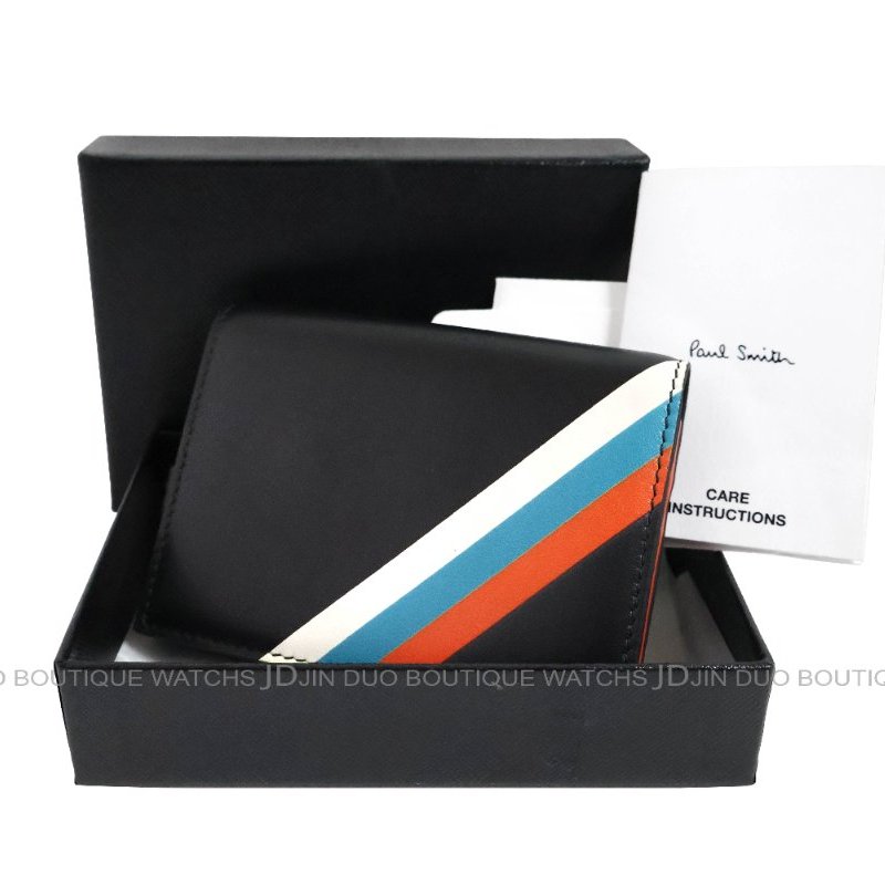 金鐸精品~2492 PAUL SMITH PS 保羅·史密斯黑色小牛皮二折卡夾 名片夾 全新品-7