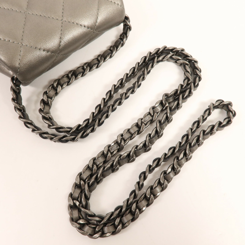 CHANEL 牛皮皮革Chain Shoulder銀扣鏈帶肩背袋-4