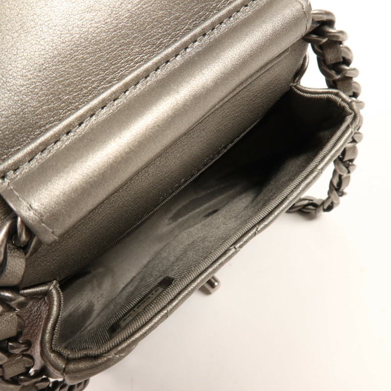 CHANEL 牛皮皮革Chain Shoulder銀扣鏈帶肩背袋-9