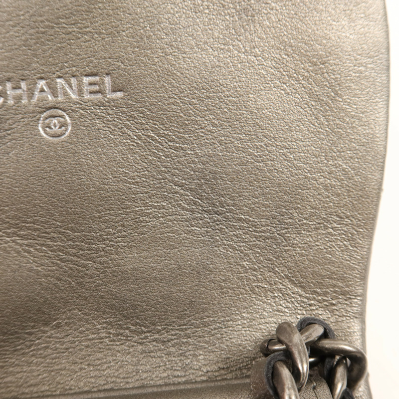 CHANEL 牛皮皮革Chain Shoulder銀扣鏈帶肩背袋-14