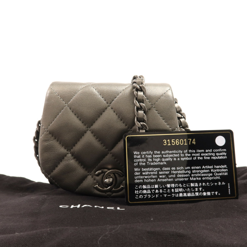 CHANEL 牛皮皮革Chain Shoulder銀扣鏈帶肩背袋-16