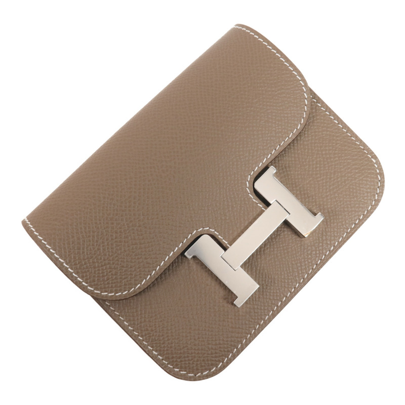 HERMES Evercolor皮革Constance Slim銀扣錢包Etoupe-2