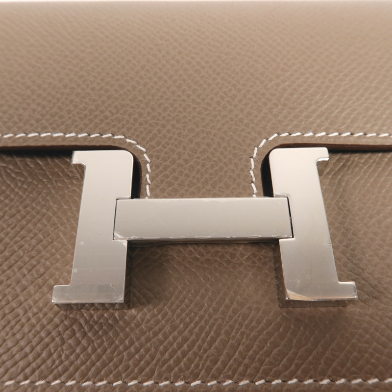 HERMES Evercolor皮革Constance Slim銀扣錢包Etoupe-7