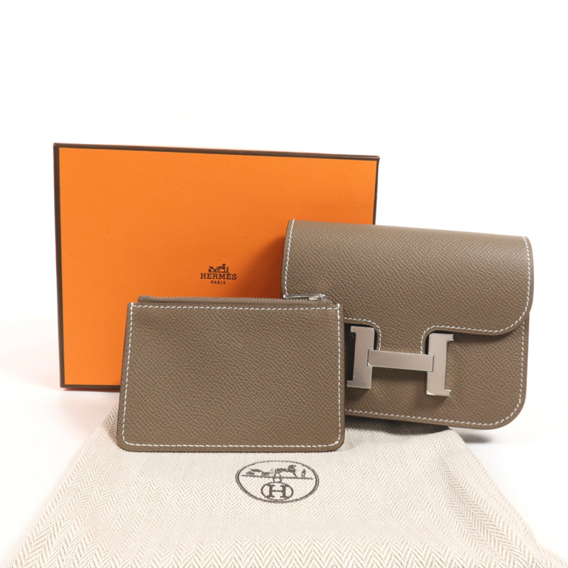 HERMES Evercolor皮革Constance Slim銀扣錢包Etoupe-15
