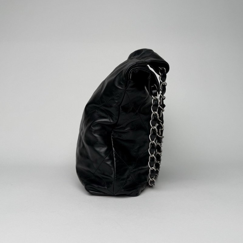 CHANEL 22BagTote托特包小號30黑色牛皮晶片開銀扣肩背包-3