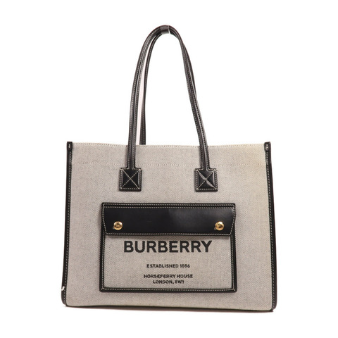 BURBERRY 帆布/皮革Freya Tote金扣肩背袋