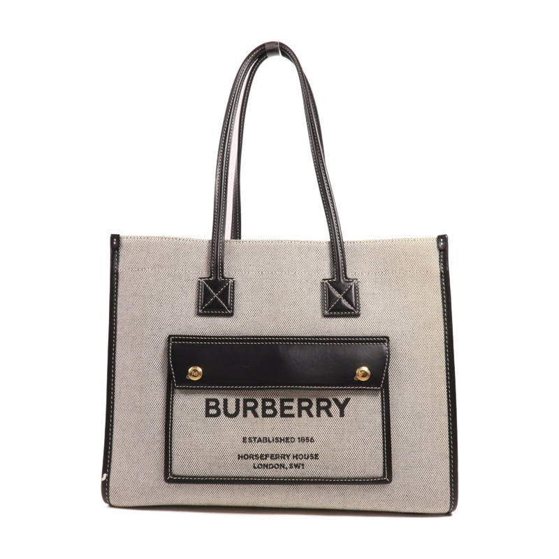 BURBERRY 帆布/皮革Freya Tote金扣肩背袋-0