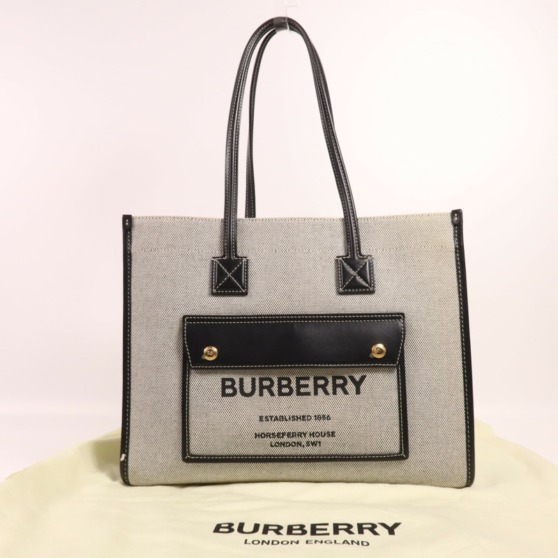 BURBERRY 帆布/皮革Freya Tote金扣肩背袋-12