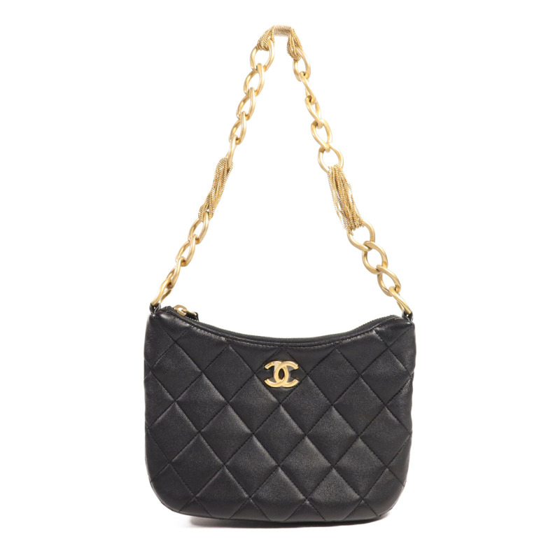 CHANEL 牛皮皮革Hobo金扣鏈帶肩背袋-0