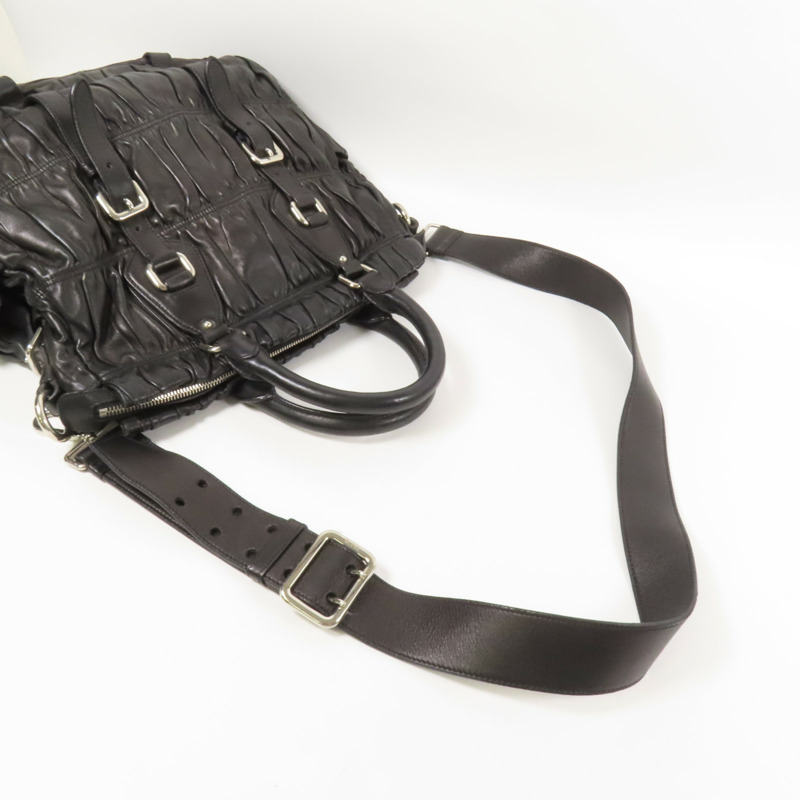 PRADA 羊皮皮革2 Way Shoulder銀扣扣手挽肩背兩用袋-4