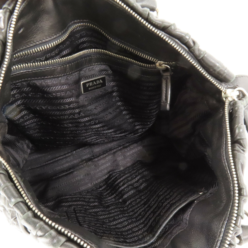 PRADA 羊皮皮革2 Way Shoulder銀扣扣手挽肩背兩用袋-5