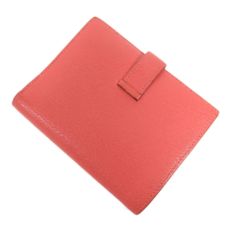 HERMES Chevre皮革Bearn Compact Wallet銀扣錢包Rose Azalee-2