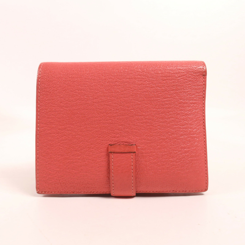 HERMES Chevre皮革Bearn Compact Wallet銀扣錢包Rose Azalee-3