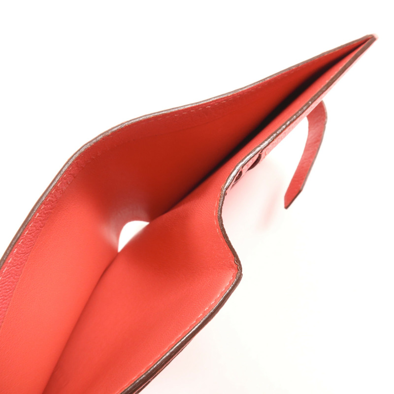 HERMES Chevre皮革Bearn Compact Wallet銀扣錢包Rose Azalee-5
