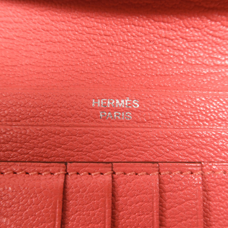 HERMES Chevre皮革Bearn Compact Wallet銀扣錢包Rose Azalee-6