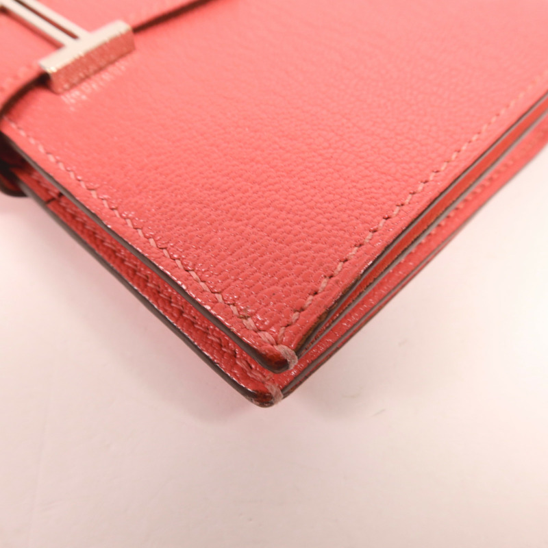 HERMES Chevre皮革Bearn Compact Wallet銀扣錢包Rose Azalee-9