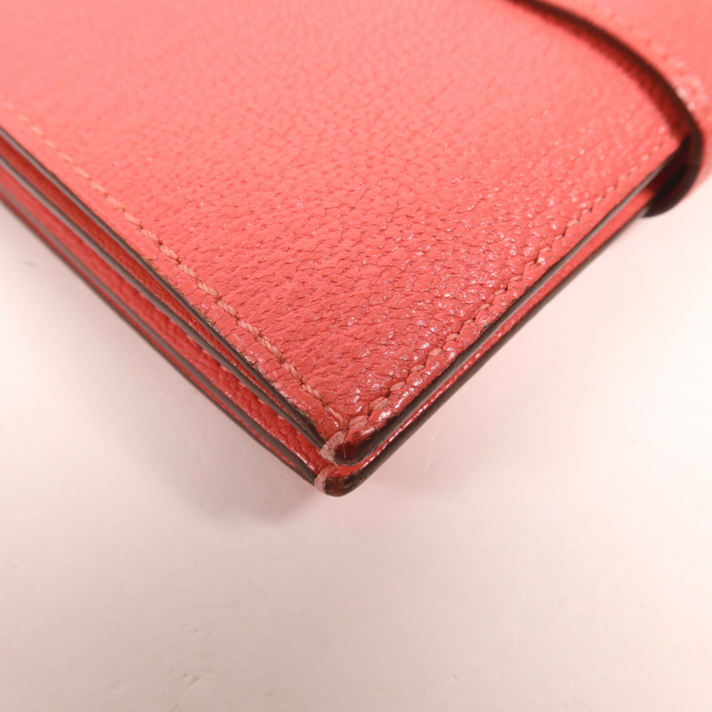 HERMES Chevre皮革Bearn Compact Wallet銀扣錢包Rose Azalee-12