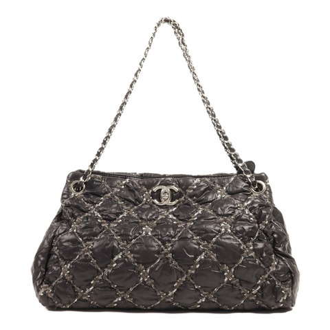 CHANEL 尼龍Shoulder Bag銀扣鏈帶肩背袋