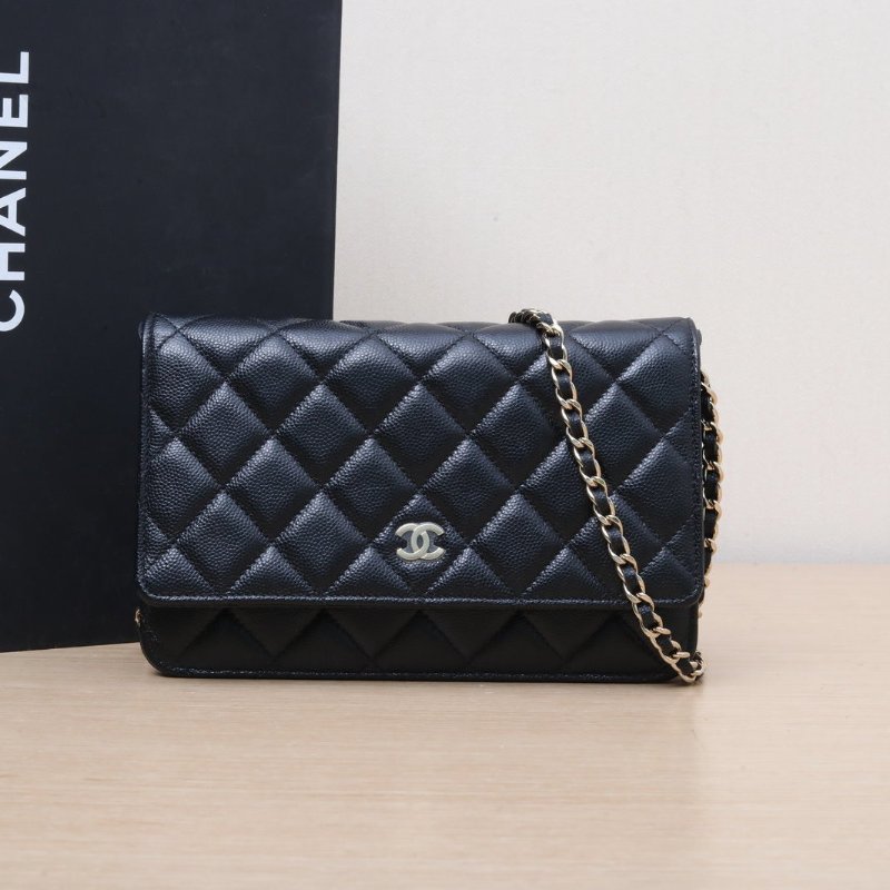 CHANEL CFWOC19黑色荔枝牛皮29開金扣肩背包-0