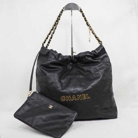 CHANEL 22 黑荔枝皮金扣中號