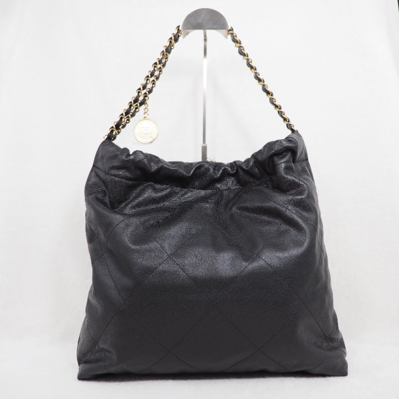 CHANEL 22 黑荔枝皮金扣中號-2