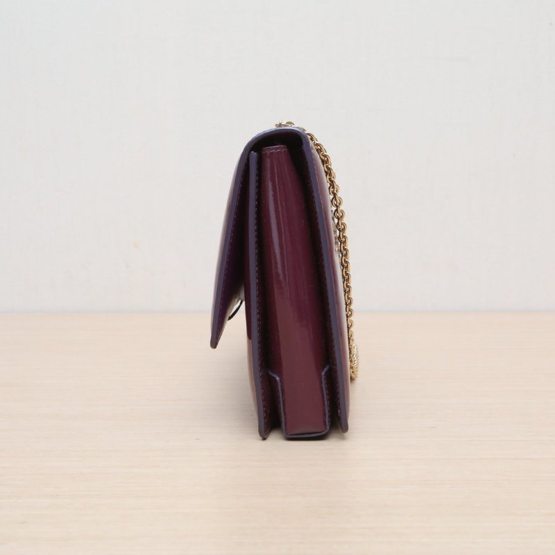 Salvatore Ferragamo 紫紅色漆皮蝴蝶結織帶斜挎包肩背包-2