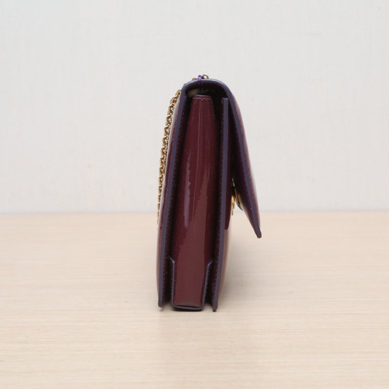 Salvatore Ferragamo 紫紅色漆皮蝴蝶結織帶斜挎包肩背包-3