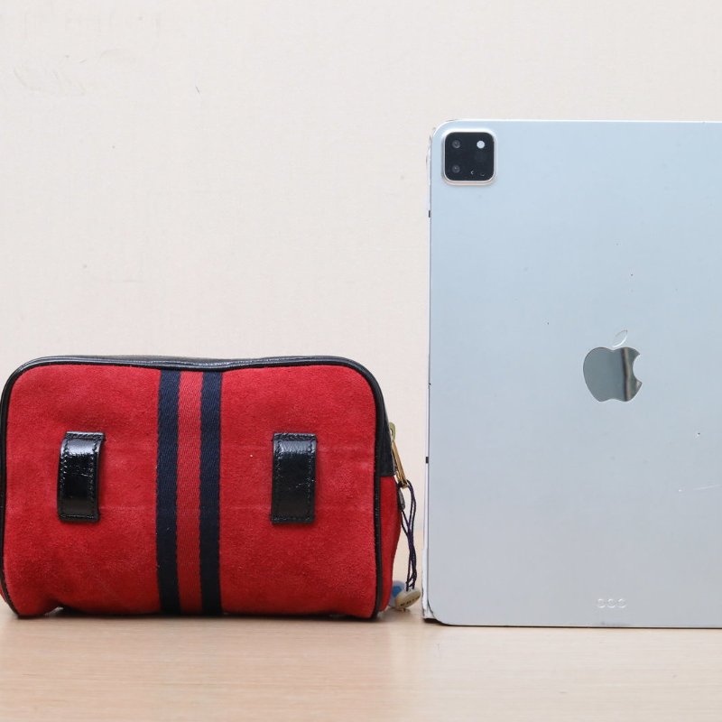 GUCCI 紅色麂皮金扣Ophidia腰包前拉鏈肩背包-4