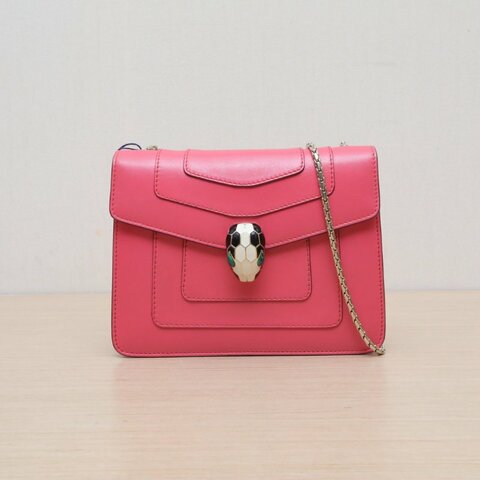 BVLGARI SerpentiForever鏈條蛇頭包方版20粉色牛皮肩背包