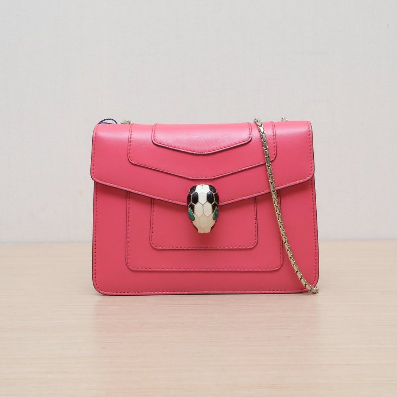 BVLGARI SerpentiForever鏈條蛇頭包方版20粉色牛皮肩背包-0