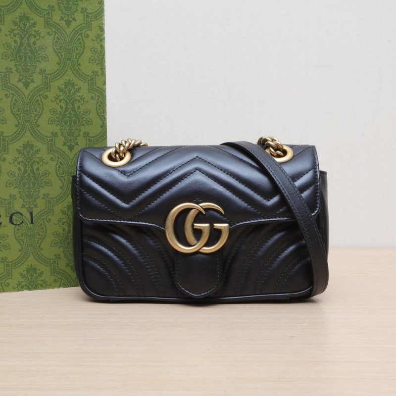GUCCI GGMarmont肩背包Mini22黑色牛皮金扣肩背包-0
