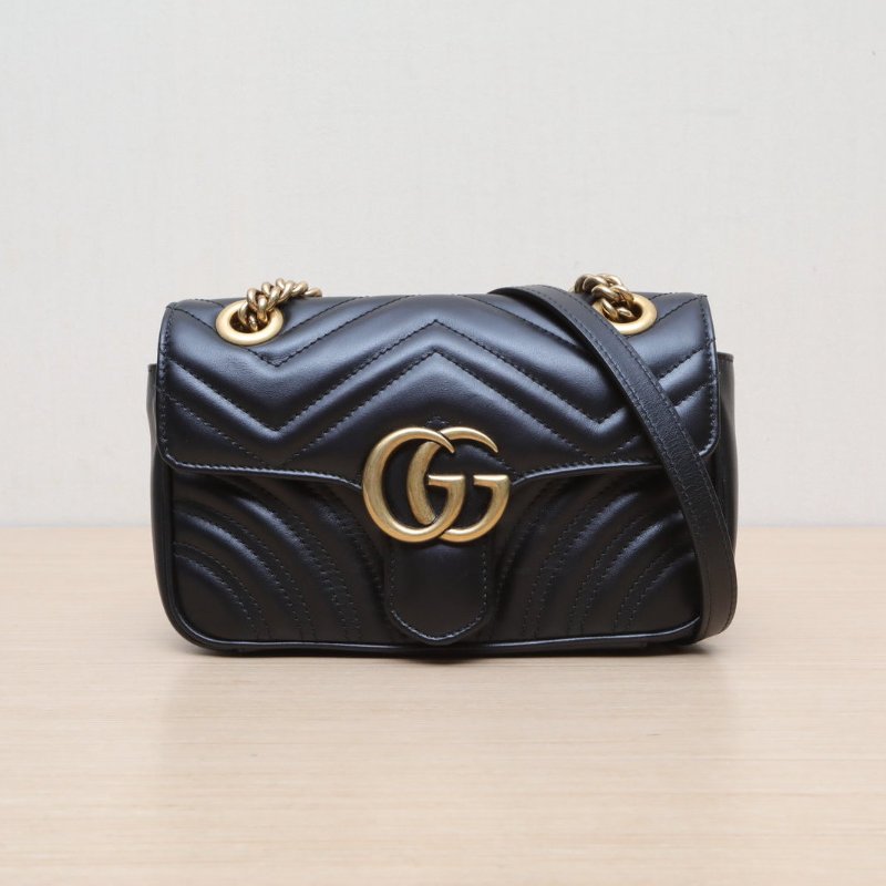 GUCCI GGMarmont肩背包Mini22黑色牛皮金扣肩背包-1